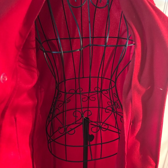 Women’s Red Long Trench Coat Lightweight Double-Breasted Jacket XL - Picture 4 of 4